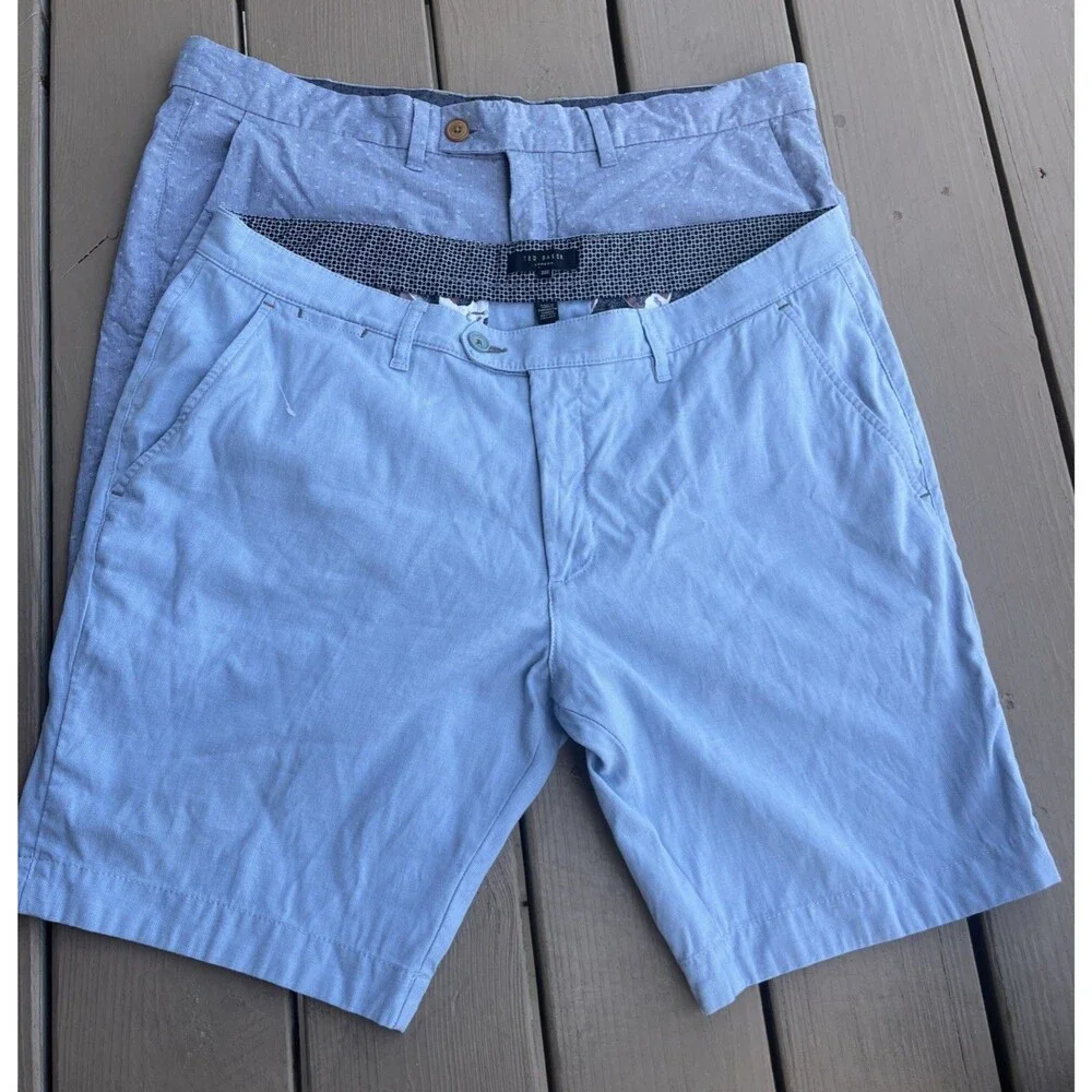 TED BAKER London Lot of 2 Men's Chino Shorts Flat Front Summer Wear Blue Size 38